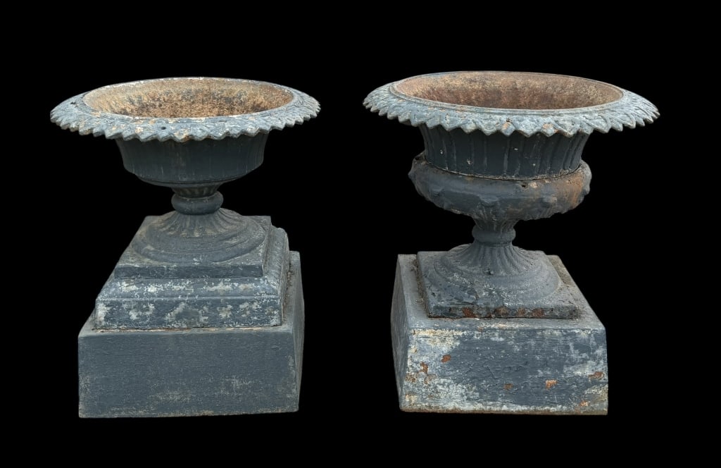 Two Antique Cast Iron Garden Urns (1 of 5)