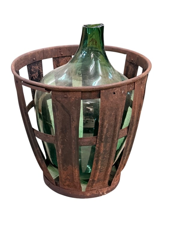 Early French Demijohn In Metal Crate (1 of 2)