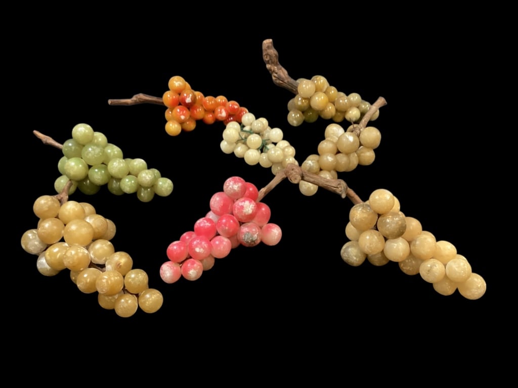 Stone Grape Clusters: 8 Vintage clusters of stone fruit grapes. Varied colors