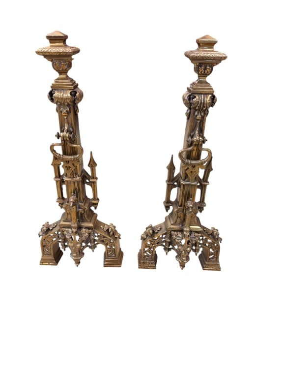 Pair of Ornate Gothic Revival Andirons (1 of 5)