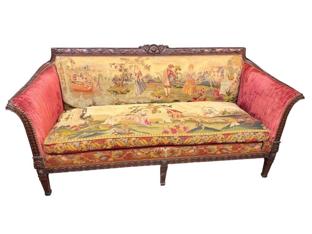 Antique French Louis XVI Style Carved Settee (1 of 4)