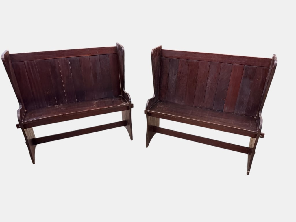 Pair Solid Mahogany Pub Benches (1 of 3)