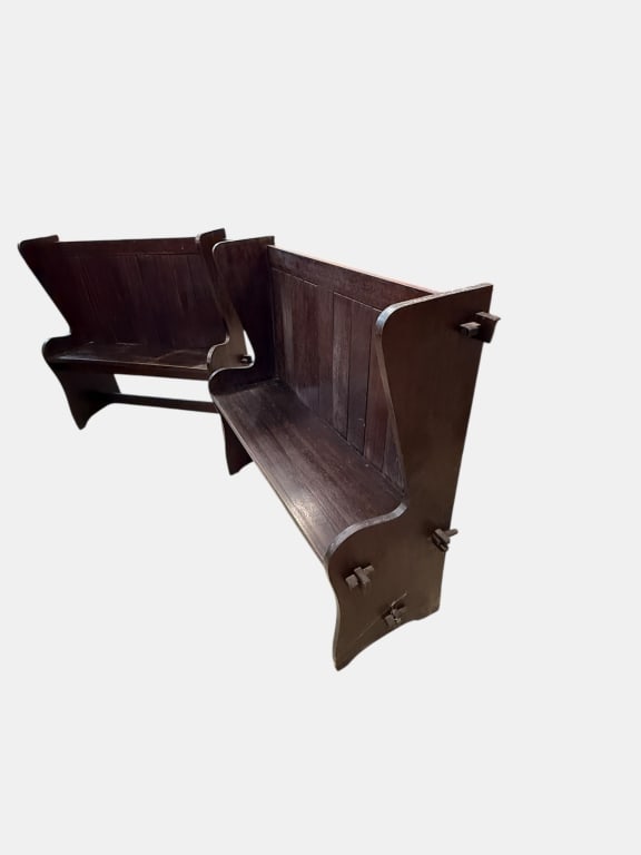 Pair Solid Mahogany Pub Benches - 3
