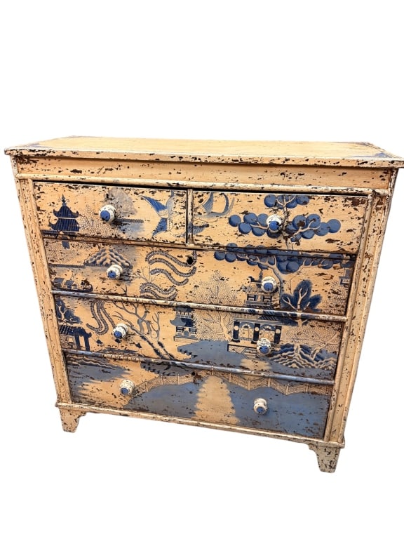 British White Chinoiserie Painted Chest (1 of 4)