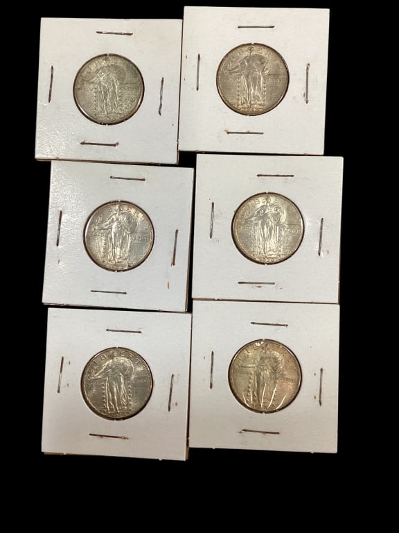 Six 1930 M Standing Liberty Quarters: Clean, Crisp, dates and profiles.
