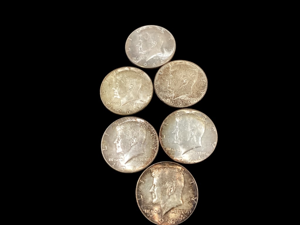 Six 1964 Kennedy Half Dollar Coins (1 of 4)