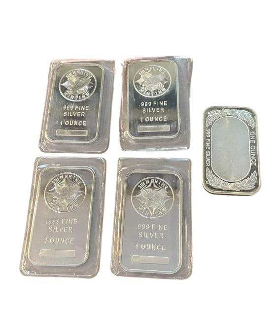 Five 1oz Silver Bars - 2