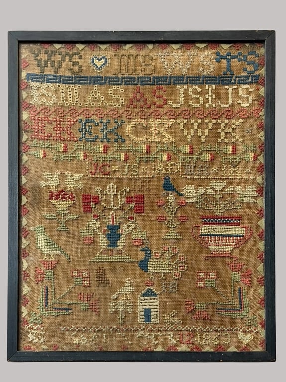 Framed 1863 Schoolgirl Sampler (1 of 6)