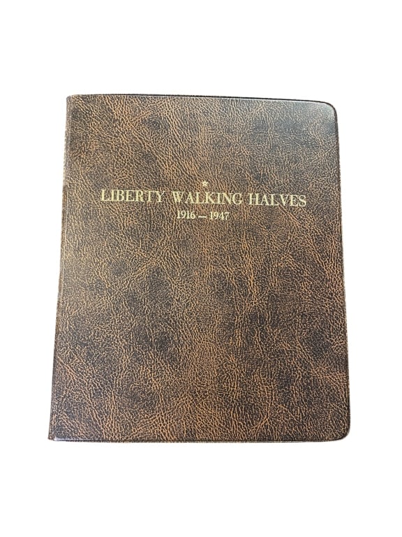 Complete Liberty Walking Half Dollar Album: Vintage Coinmaster album containing a substantial Liberty Walking Half Dollar collection spanning 1916–1947, including early dates, branch mint issues, and 1917 obverse/reverse varieties.