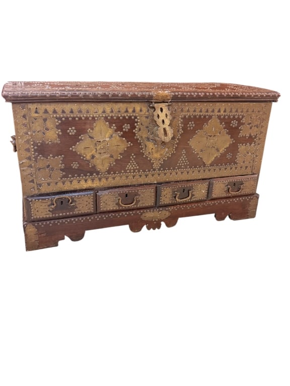 Antique Asian Zanzibar Brass Ironwood Dowry Chest (1 of 7)