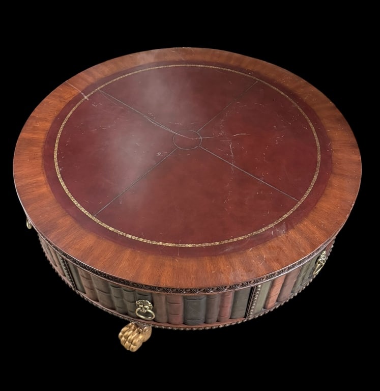 Embossed Leather Library Book Table - 2