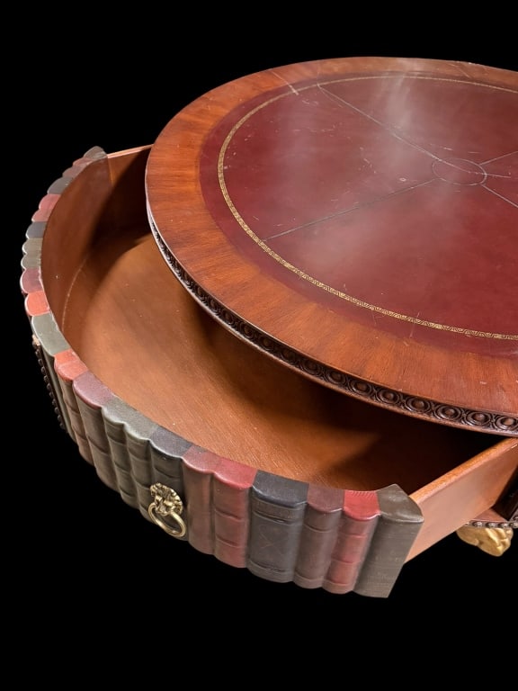 Embossed Leather Library Book Table - 4