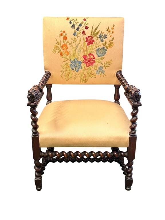 Antique Baroque Carved Walnut Lion Armchair (1 of 3)