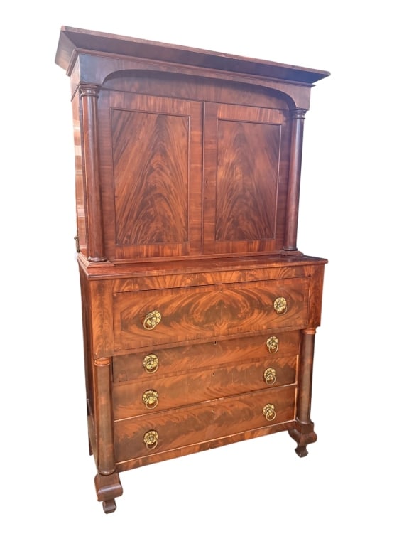Antique 19thC Empire Mahogany Butlers Secretary (1 of 5)