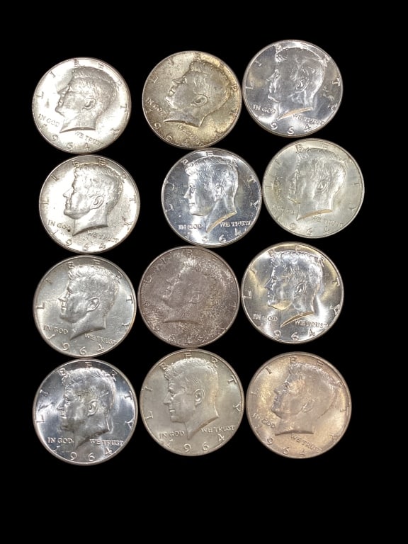 1964 Kennedy Half Dollar Coins: Twelve 1964 coins, all with crisp dates, clear profiles - ()