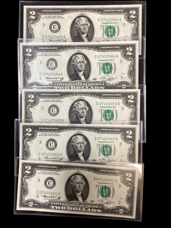 Rare Set of Five Consecutive Number Bills (1 of 5)