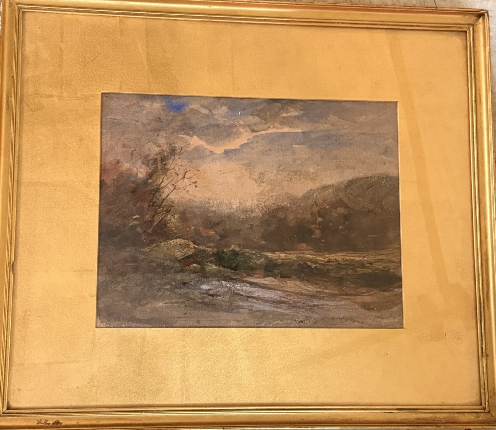 Alexander Fraser Scottish landscape Watercolor: Alexander Fraser Scottish landscape Watercolor An evocative 19th-century atmospheric river landscape by the highly regarded Scottish painter Alexander Fraser RSA (also known as Alexander Fraser the