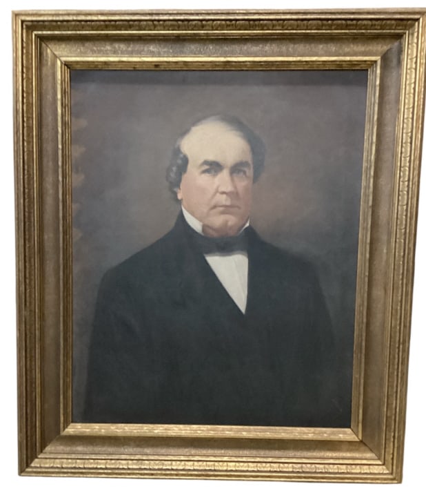 Oil Portrait of Gentleman in Gilt Frame: Oil Portrait of Gentleman in Gilt Frame earlu 20th C, Oil painting of a distinguished gentleman dressed in formal attire, mounted in an ornate gilt wooden frame. The back reveals a natural canvas stre