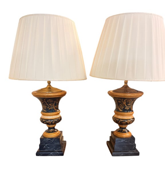 Pair of Greek Key Neoclassical Urn Table Lamps (1 of 3)