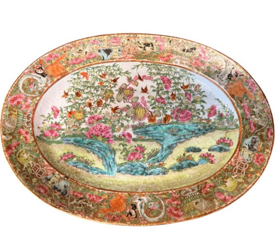 19th C Chinese Rose Canton Porcelain Platter (1 of 3)