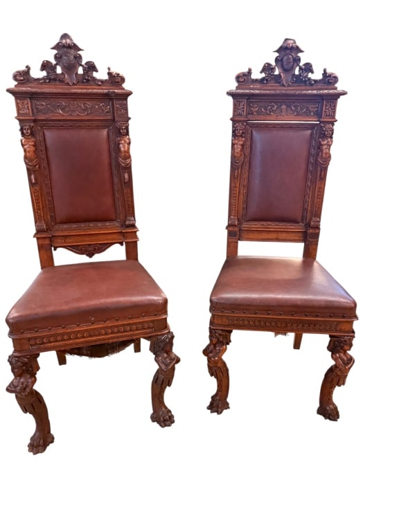 Pair French Renaissance Carved Walnut Chairs (1 of 6)