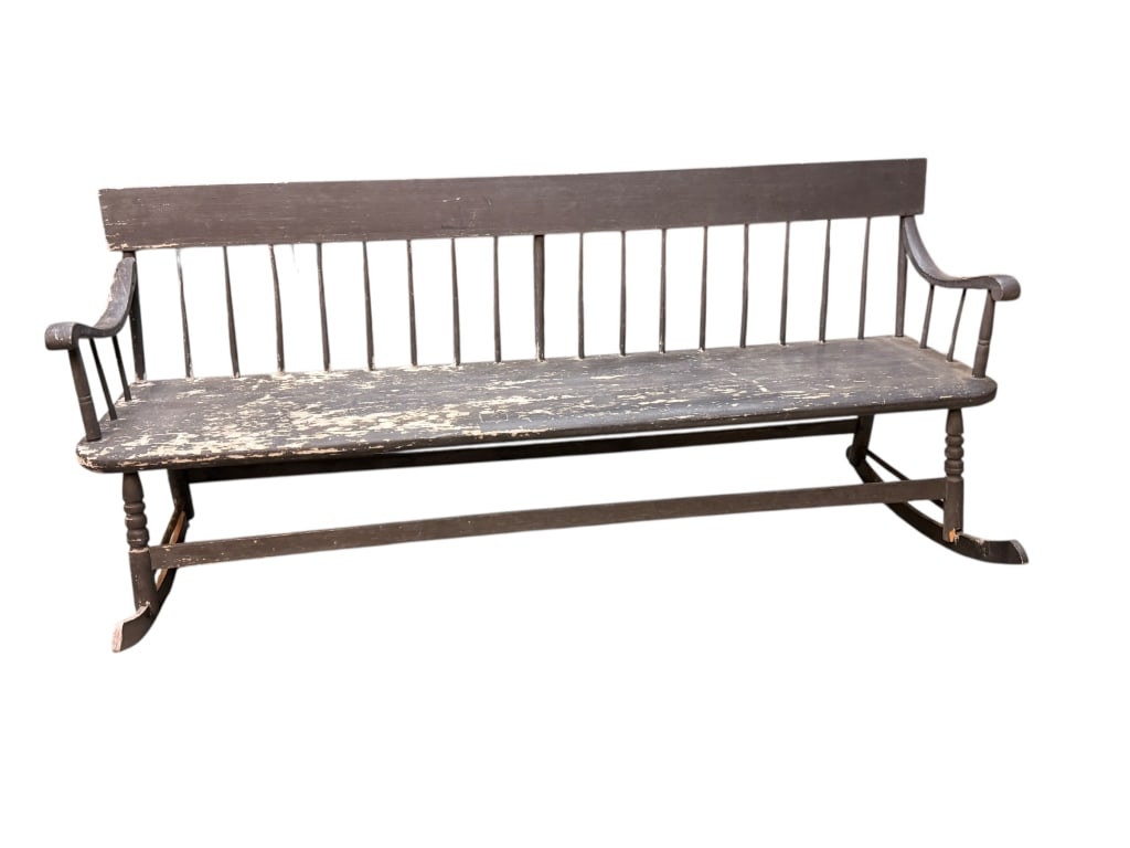 Rare Antique Painted Windsor Rocking Settee (1 of 3)