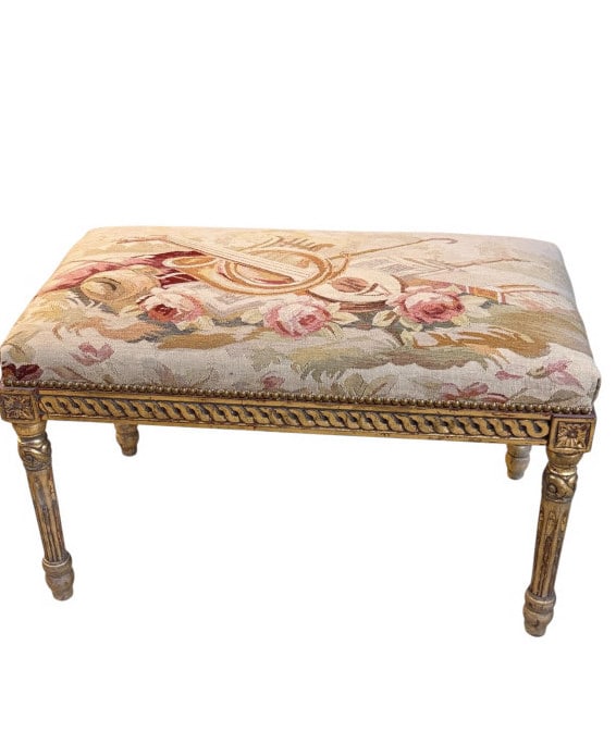 French Style Gilt Tapestry Upholstered Bench (1 of 3)