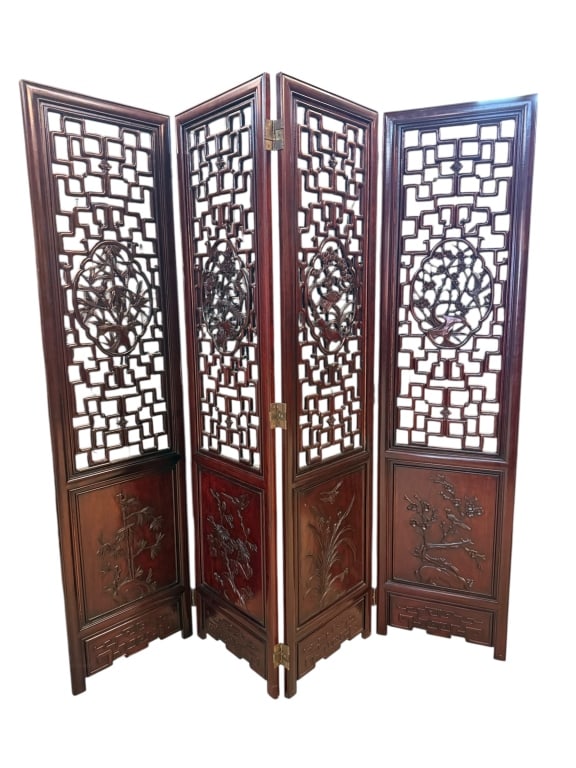 Chinese Carved 4-Panel Folding Screen (1 of 6)
