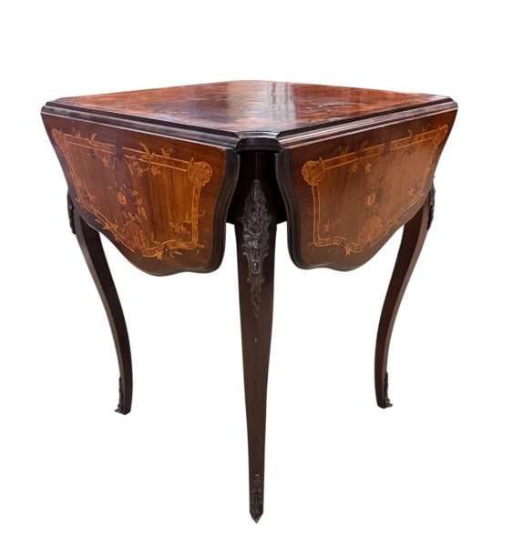 French Louis XV Style Marquetry Drop-Leaf Table (1 of 4)