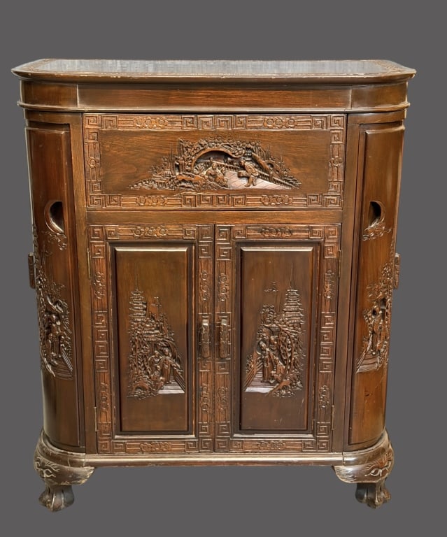 Carved Chinese Bar Cabinet (1 of 8)