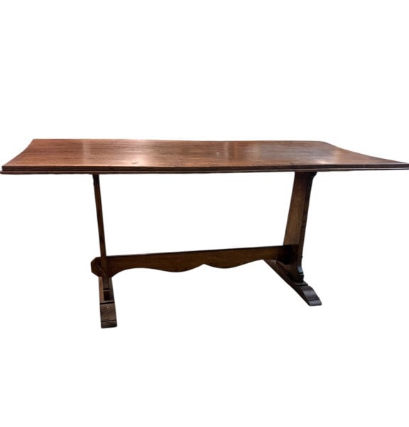 Antique Spanish Revival Oak Trestle Table (1 of 4)