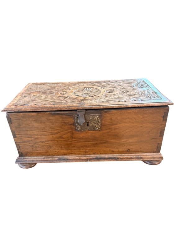 Antique British Carved Oak Document Box (1 of 4)