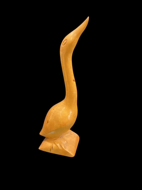 Folk Art Carving Goose: Folk Art Carving Goose Attributed to Goingback Chiltosky, Famous Cherokee Indian Wood Carver. 13 inch hand carved figure of goose. Smooth polished finish, apple or cherry wood. Unsigned, but with hand