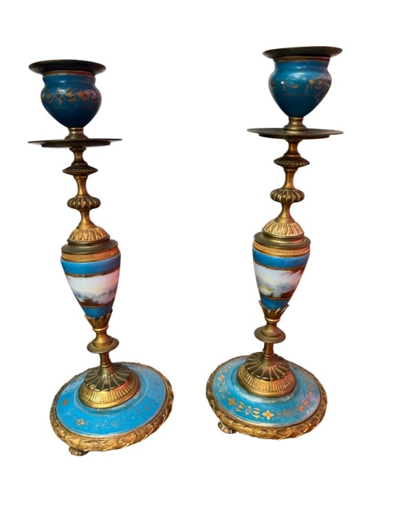 Pair French Sevres Style Porcelain Candlesticks (1 of 4)