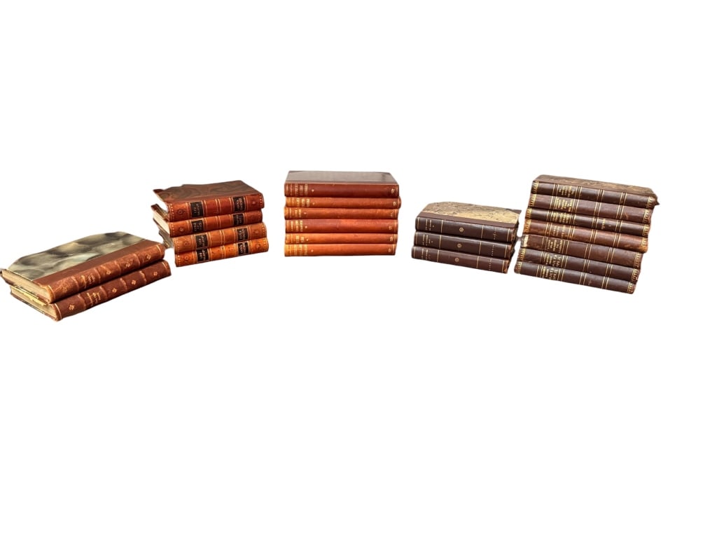 Collection of Vintage Leatherbound Books: Collection of Vintage Leatherbound Books collection of 20 classic European literature, historic histories, and novels bound in premium Scandinavian editions (primarily Danish and Norwegian text