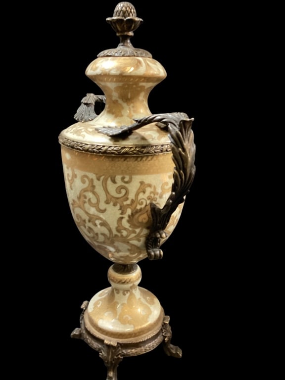 Pair Bronze Ormolu Lidded Urns - 2