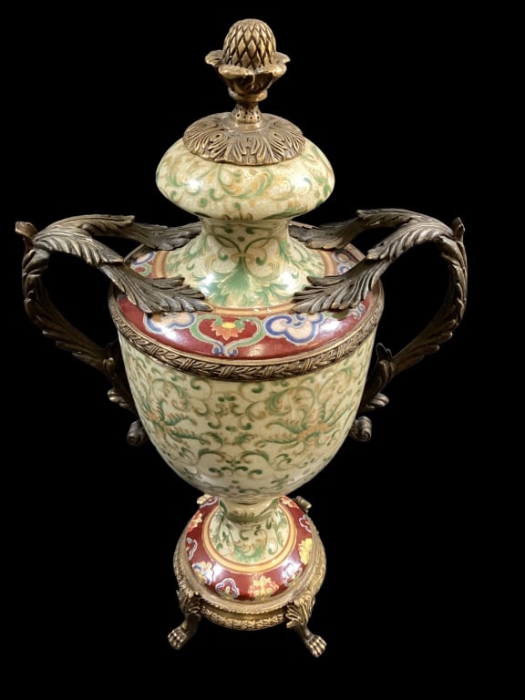 Pair Bronze Ormolu Lidded Urns - 3