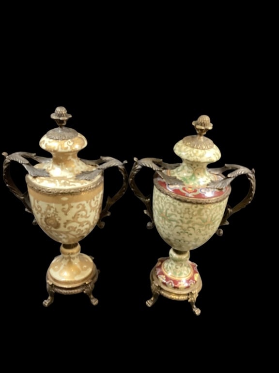 Pair Bronze Ormolu Lidded Urns - 4