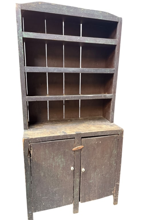 Antique Primitive Painted Step-Back Cupboard (1 of 5)