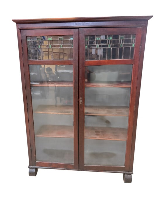 Antique Arts & Crafts Leaded Glass Bookcase (1 of 4)