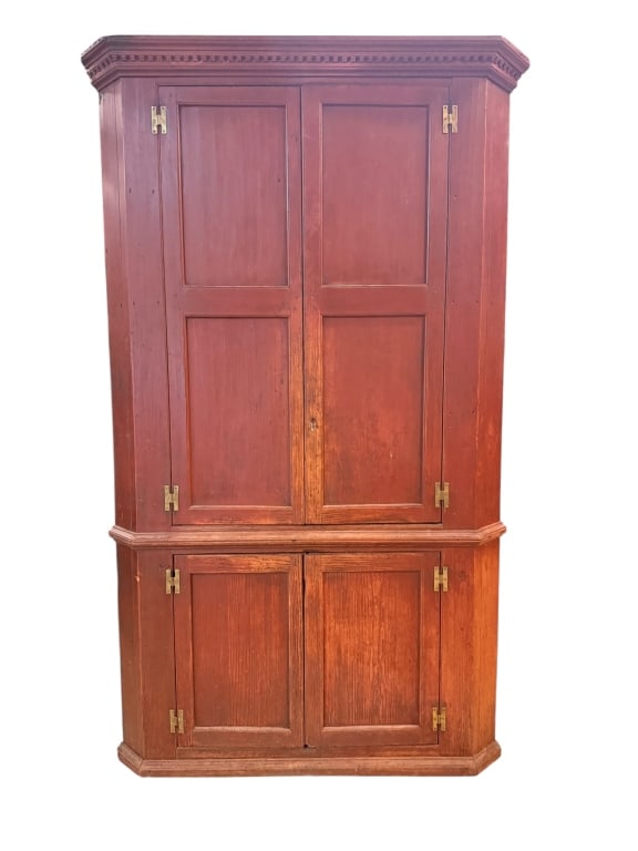 Antique American Heart Pine Red Corner Cupboard (1 of 6)