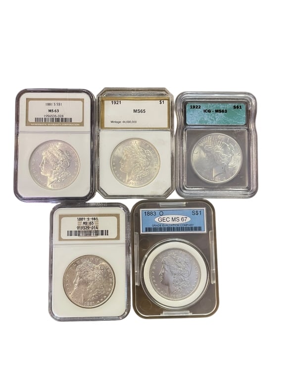5 Graded Morgan & Peace Silver Dollars (1 of 4)
