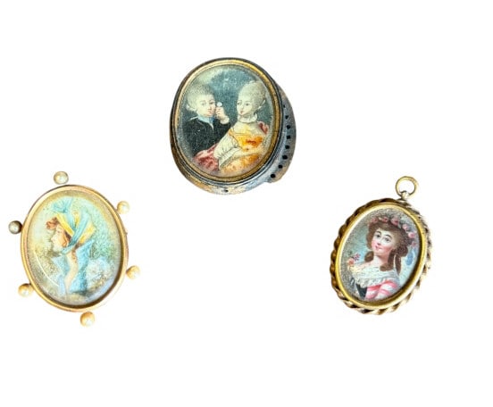 Three Antique Hand-Painted Miniature Portraits (1 of 8)