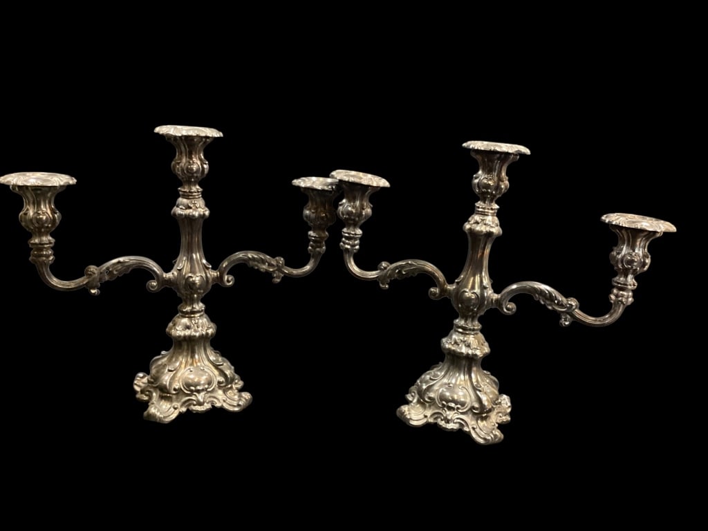 Pair Ornate Silver Plate Candelabra (1 of 4)