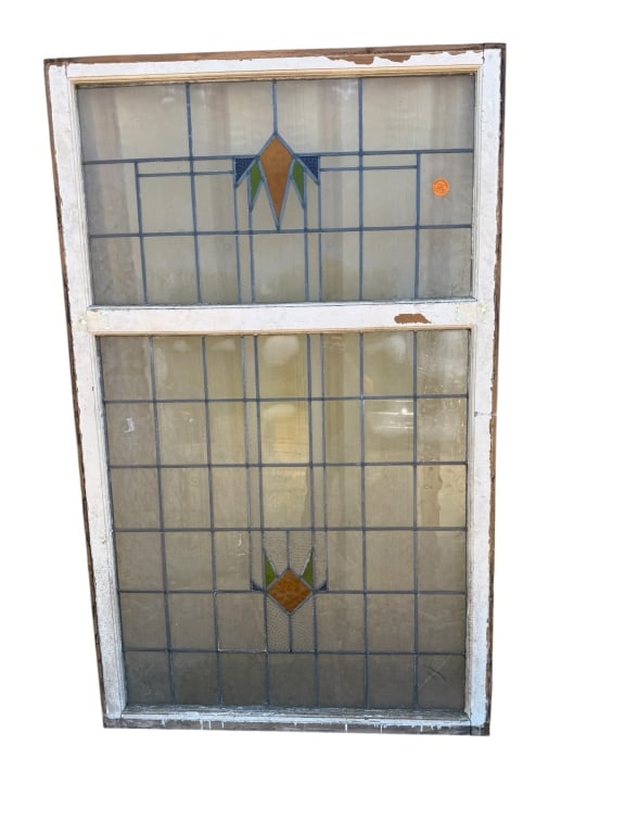 77 x 47 Vintage Two-Sash Leaded Glass Window (1 of 1)