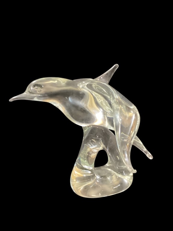Art Glass Sculpture: Murano Glass Sculpture of Dolphin, designed by Alicia Zanetti, 9 x 10 inches, signed at base. Produced in Italy, during 60?s Line Item # 88