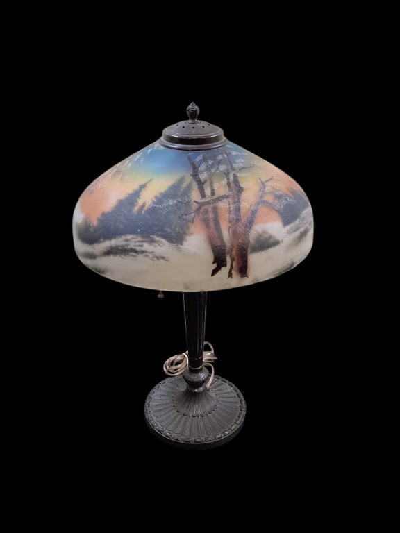 Antique Reverse Painted Shade Lamp (1 of 1)