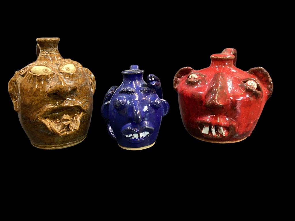 Three Folk Art Pottery Face Jugs (1 of 1)