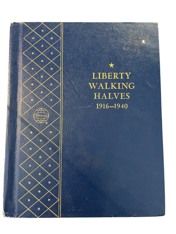 Whitman Walking Liberty Half Dollar Collection: Collection of Walking Liberty silver half dollars dated 1916?1940, including Philadelphia, Denver, and San Francisco issues, housed in a Whitman album. Albums shows wear. 45 coins total.