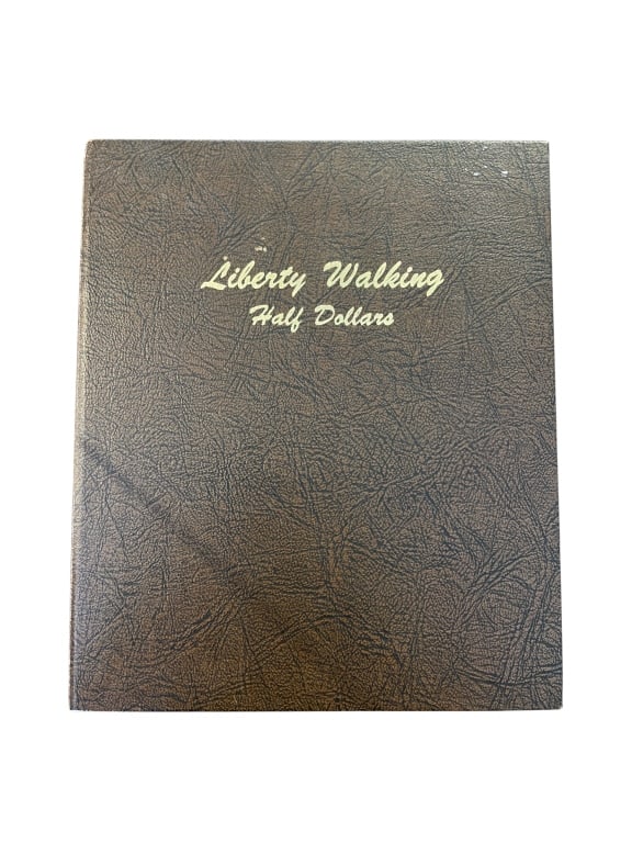 Walking Liberty Half Dollar Collection: Collection of Walking Liberty silver half dollars housed in an album, spanning 1916?1947 with numerous Philadelphia, Denver, and San Francisco issues. 65 coins total, album shows wear.